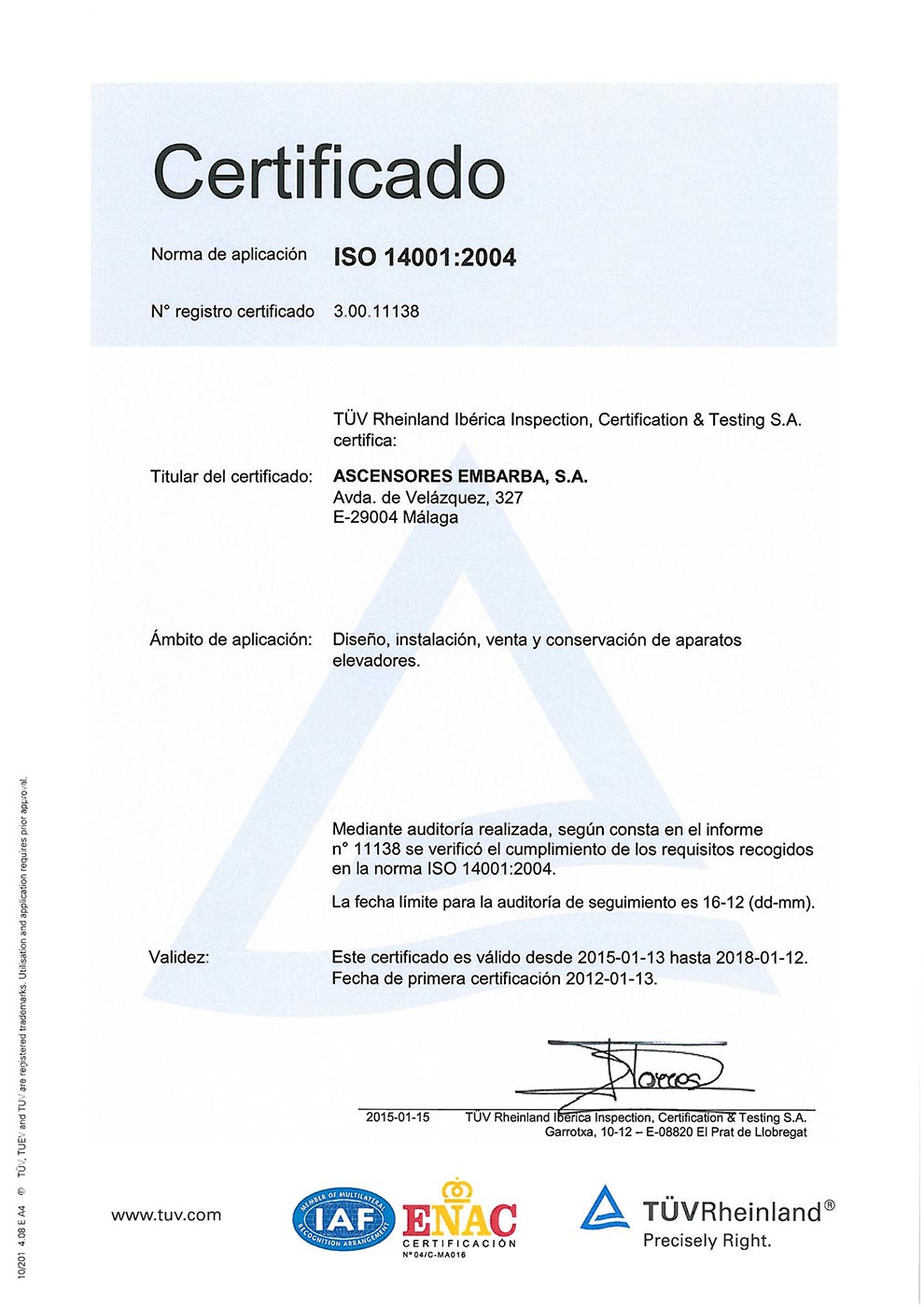 گواهینامه UNE-EN ISO 14001:2004